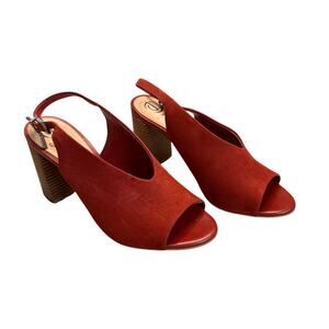 Dumond Rust Suede Block Heel Sandals Size 8, Peep Toe, 3.5” Heel